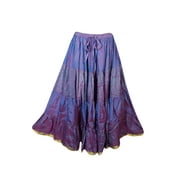 Mogul Womens Purple Maxi Skirt Printed Tiered Boho Chic Hippy Long Skirts