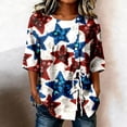 thumbnail image 2 of DHFJKG 4Th Of July Shirts For Women Linen Half Sleeve Lace Up T Shirt Independence Day Loose Fit Stylish Tops, 2 of 4
