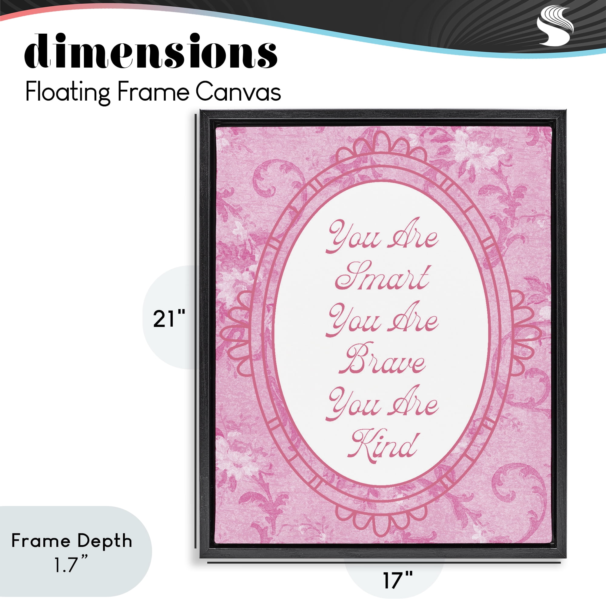 Stupell Industries Smart Brave & Kind Ornate Pink Black Framed Floater Canvas Wall Art, design by Lil' Rue