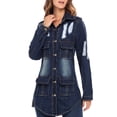 thumbnail image 5 of Notus Women's Casual Slim Distressed Long Sleeve Denim Lapel Jacket Windbreaker Outercoat Dark Blue L, 5 of 7