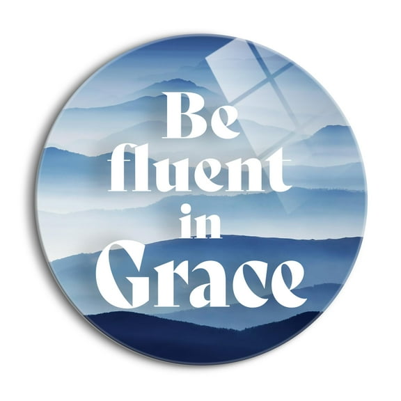 Be Fluent In Grace Blue Strata 24 inch Glass Round Wall Hanging Sign