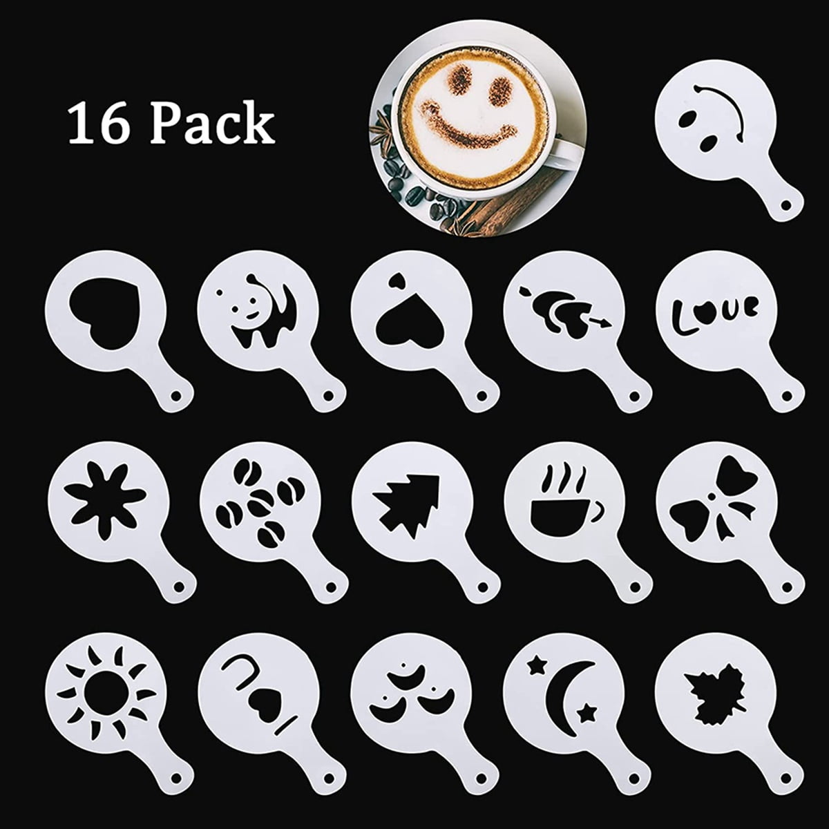 1Set 16Pcs Coffee Drawing print Model Sprinkle Powder Mats Tool Accessories Gift 