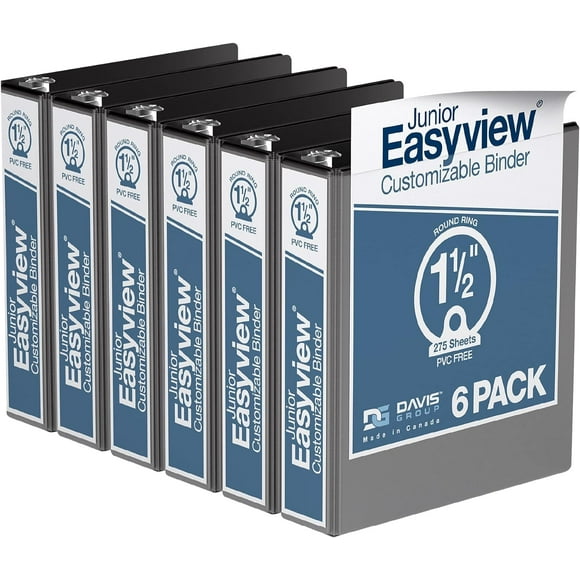 Davis Group Easyview Junior Binder, Premium Small Clear-View 3-Ring Binder for School, Office, or Home, Made in Canada, 1.5-Inch Mini Binder, 8.5"x5.5", Black