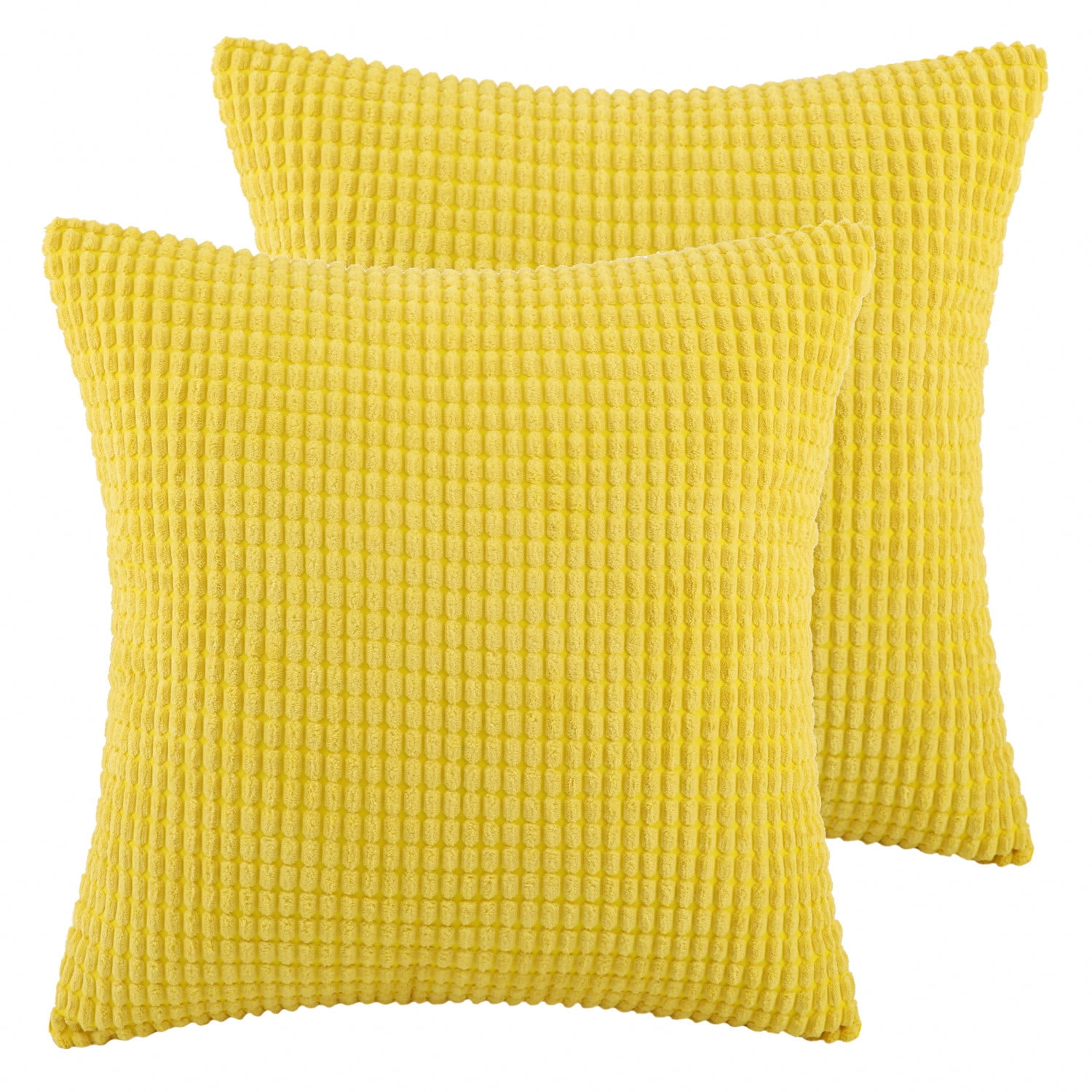 Soft Corduroy Corn Striped Velvet Series Decorative Throw Pillow, 22" x 22", Yellow, 2 Pack