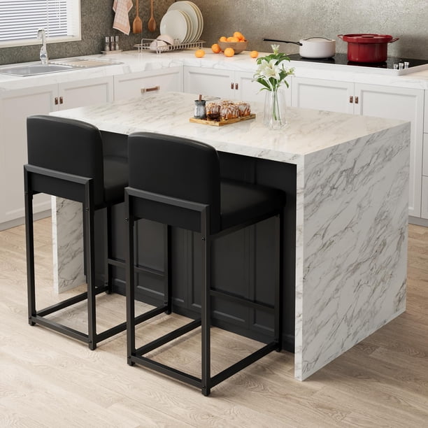 Yeshouse Juego de 2 taburetes de bar modernos con altura de mostrador, respaldo y reposapiés, tapizados en piel sintética, para cocina, isla, comedor y bar