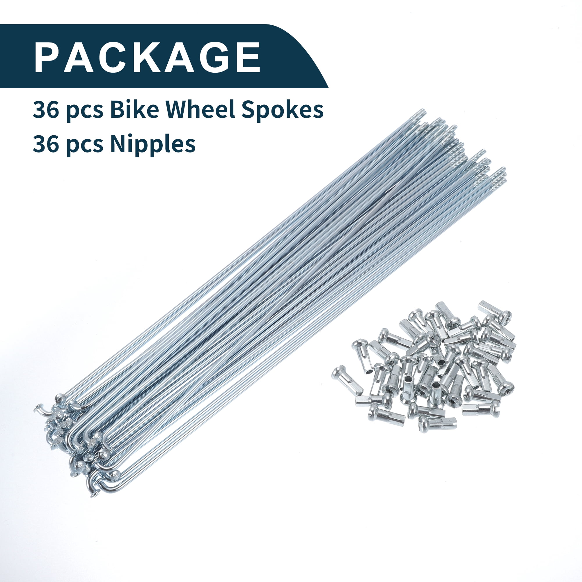 Unique Bargains 36Pcs 13G 45 Steel Galvanized Bike Wheel Spokes with Nipples Silver 8.27"