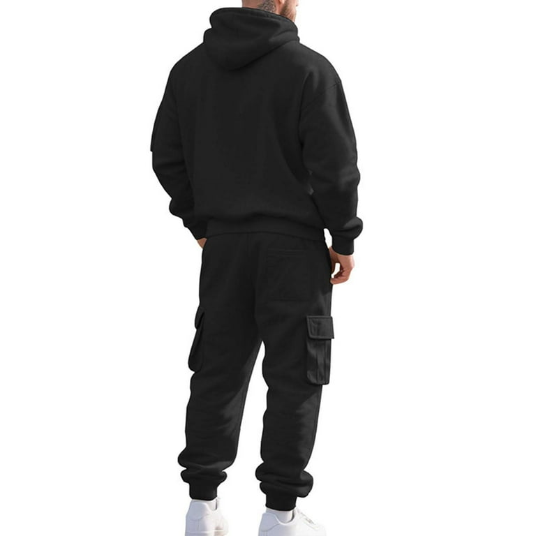 Enjoytime Mens 2 Piece Winter Outfit Solid Color Long Sleeve Zip