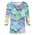 thumbnail image 5 of CYMMPU Flower Pattern 3/4 Sleeve Spring Tops Loose Fit Fall Fashion Shirts Blouses for Women Dressy Casual Round Neck Tunic Tops Lightweight Basic T-Shirts Multicolor XXXXXL, 5 of 5
