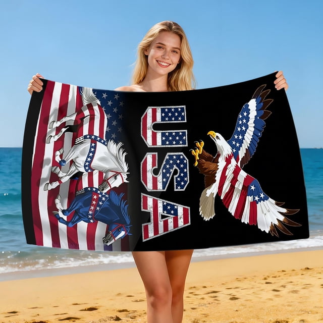 Aufmer Independence Day Printed Quick Dry Beach Towel Strong Water Absorbing Feature Light Portable Structure For Beach Pool Outdoor Vacation Daily Use(29.52x59.05in)