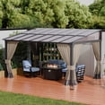 thumbnail image 4 of ALAULM 10' x 14' Gazebo，Hard Top Lean to Gazebo Wall Mount Heavy Hardtop Gazebo Outdoor Pergola with Curtains and Netting for Patio Garden Lawn Backyard Deck (Sand), 4 of 13