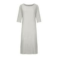 thumbnail image 4 of CHOK Robe en Coton et Lin pour Femmes Manches Mi-Longues Midi Décontractée Grande Taille Tunique Robe Ample Col Rond Longue, 4 of 7