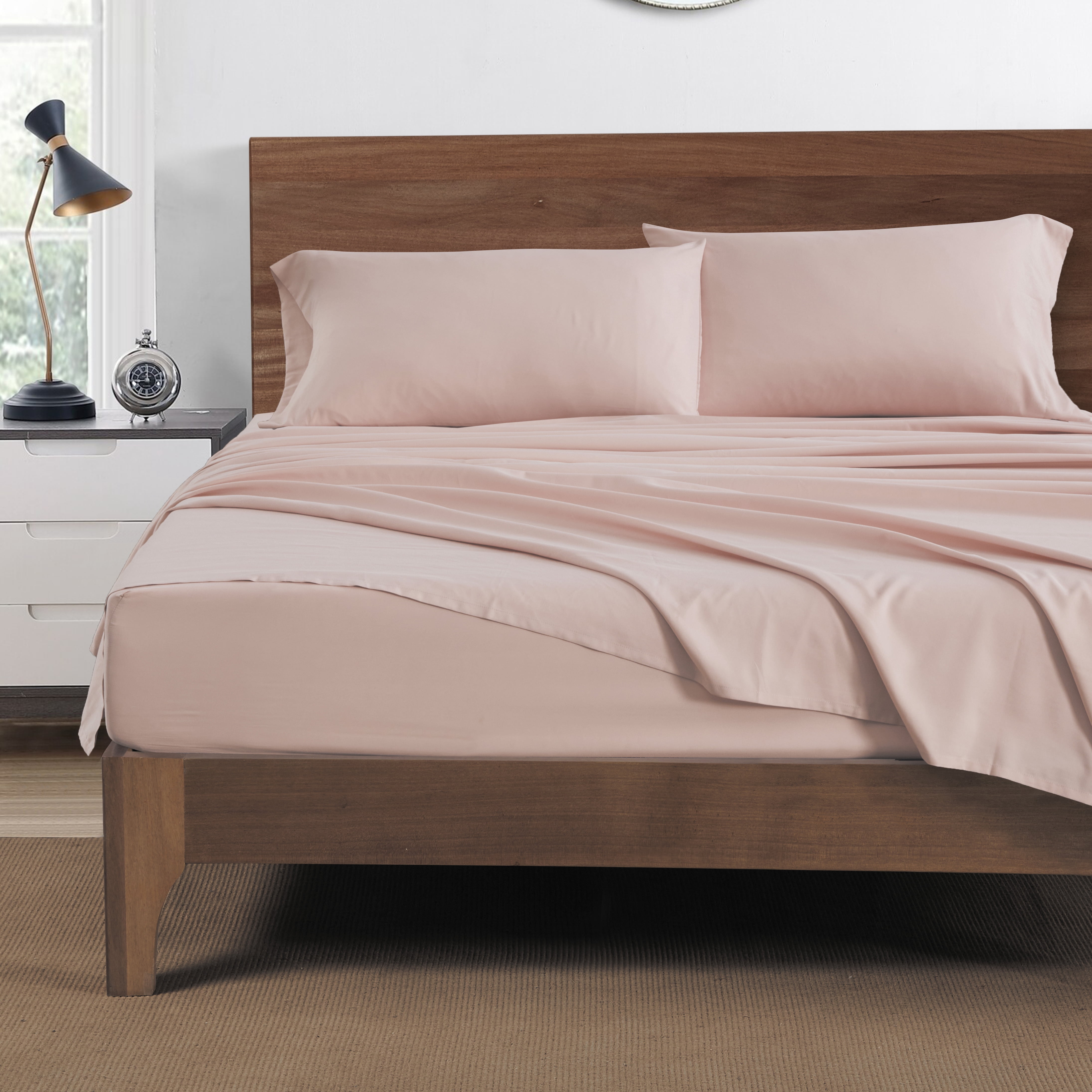 Mainstays Super Soft Brushed Microfiber Bed Sheet Set, King, Pink Blush, 4 Piece