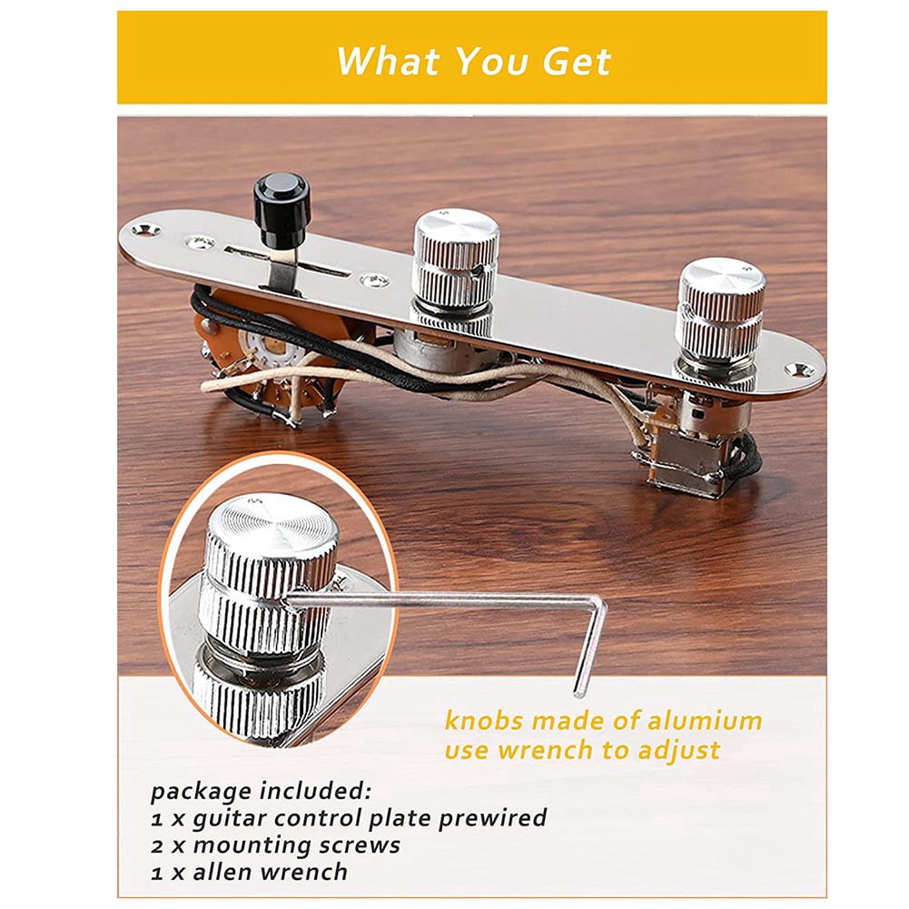 Prewired Guitar Control Plate Assembly,Loaded 3-Way Blade Switch Push Pull Potentiometer Excellent Pot Speed Knobs