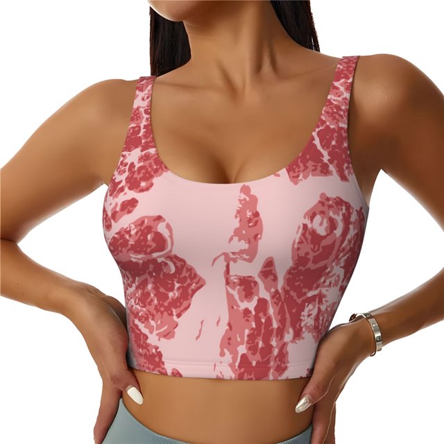 Fotbe Red Meat Sujetador Deportivo Largo sin Aros para Mujer con Almohadillas y Soporte Medio, Transpirable y Absorbente, Camiseta Tipo Chaleco o Tank Top-Medium