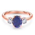 thumbnail image 3 of Gem Stone King 1.90 Ct Oval Blue Lapis White Created Sapphire 18K Rose Gold Plated Silver Ring, 3 of 6
