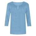 thumbnail image 4 of XFLWAM Three Quarter Length Sleeve Tops Womens Crew Neck Keyhole Pleated Tunic Tops Dressy Casual Loose Fit Fall T Shirts, 4 of 5