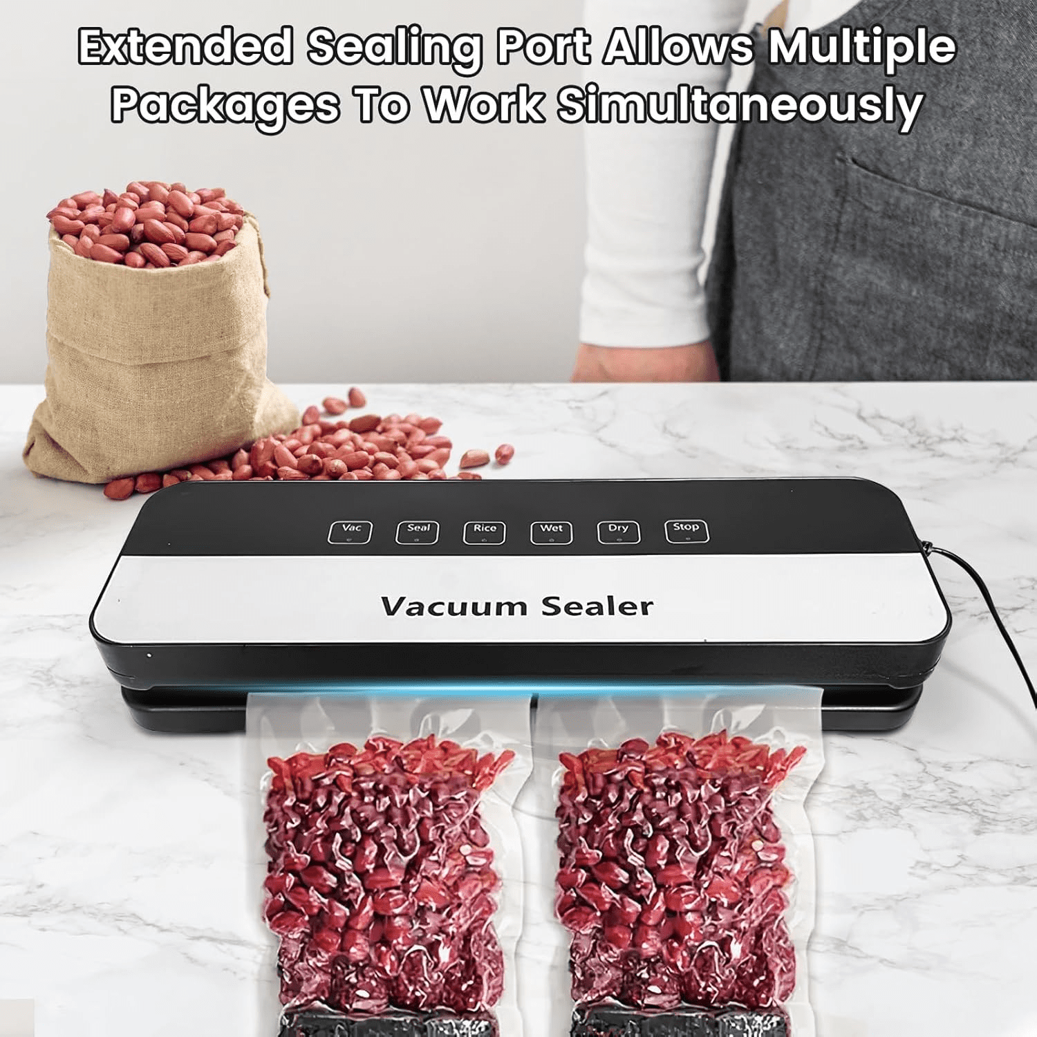 ANGAUSS Vacuum Sealer with 10Pcs Bags, Starter Kit for Dry & Moist Food Storage Sous Vide for Kitchen and 65Kpa Food Sealer Machines with 5 Modes, Dry/Wet/Draw/Seal/Vac