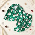 thumbnail image 2 of NOLDARES Kids Christmas Pajamas Print Tops with Pants Satin Sleepwear Christmas Pajamas for Kids Little Girls Cute Print Button Down Sleepwear Christmas Pajama Set(K017-Green), 2 of 9