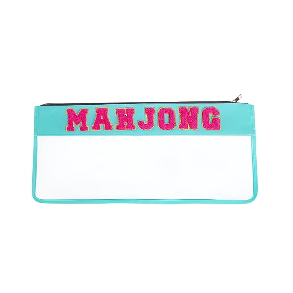 BESTSKY Large Mahjong Tile Bag with Zipper Closure,Pink Glitter Letters,Durable Storage Case for Mahjong Sets and Accessories
