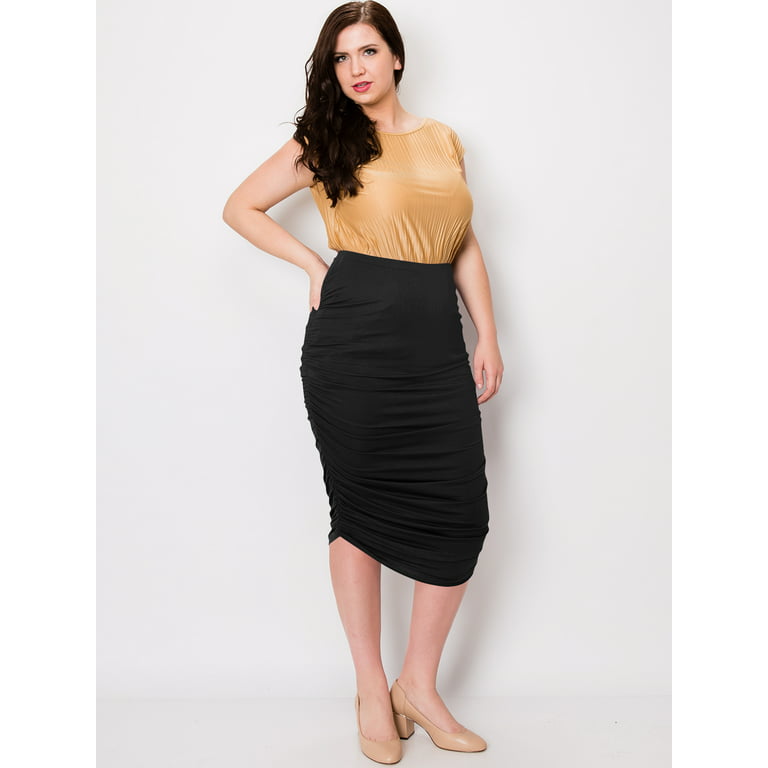 Knee-Length Pencil Skirt Fitted in Cotton Spandex - Plus Size