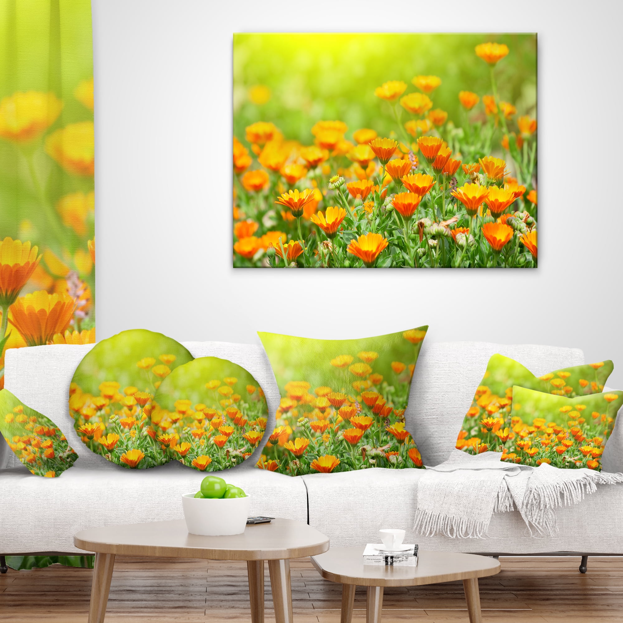 Designart Yellow Marigold Flowers - Floral Throw Pillow - 16x16