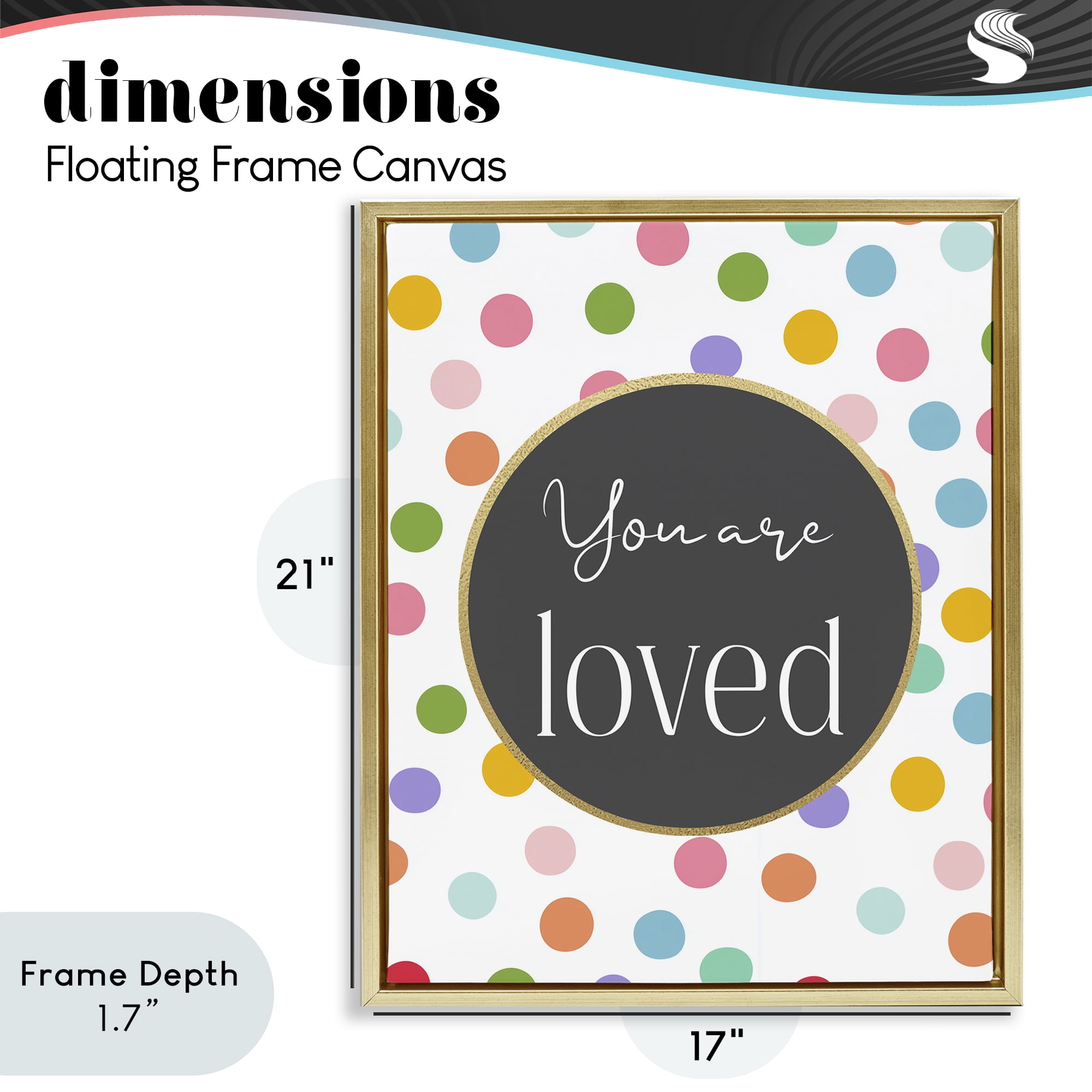 Stupell Industries You Are Loved Polka Dots Gold Framed Floater Canvas Wall Art, design by Christine Simpson Art