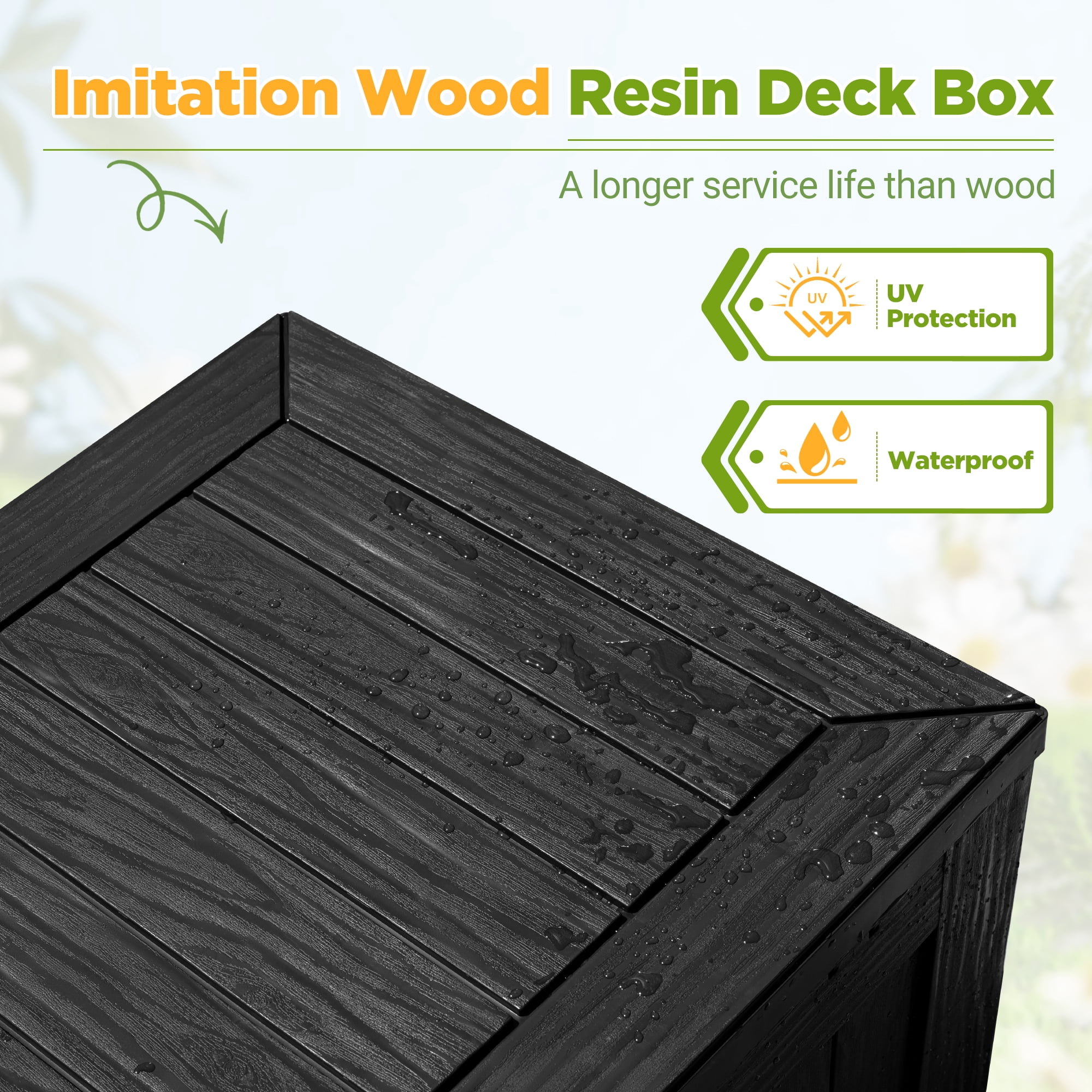Vineego Storage Outdoor Lockable 120 Gallon Resin Deck Box, Black