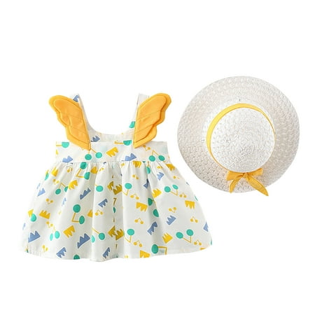 

QWERTYU Toddler Baby Child Children Kids and Set Outfits Summer Clothing Set Short Sleeve with Sun Hat for Girl 1Y-2Y