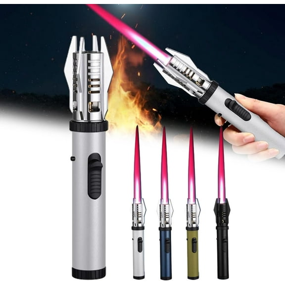 Camping Outdoor Windproof Straight Flame Lighter, Metal Large Fire Windproof Blue Flame Lighter, Refillable with Safety Lock