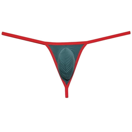 Botmois Men Bikini Thong Underwear Low-rise G-string Silk Soft Pouch T-back Lingerie Dark Green L