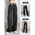 thumbnail image 7 of QAFOPEH Women Plaid Waist Pocket Drawstring Straight Solid Color Cargo Pants, 7 of 7