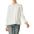 thumbnail image 3 of Allegra K Women's Button Down Long Sleeve Cuff Ruffle Detail Blouse Shirt Tops, 3 of 7