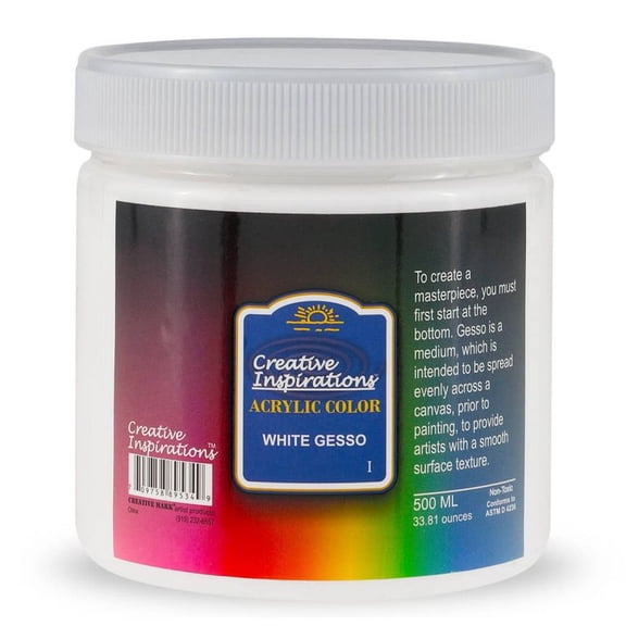 Creative Inspirations Acrylic White Gesso - Exceptional Value Gesso for Paintings, Artwork, Canvases, Students, & More! - 500mL