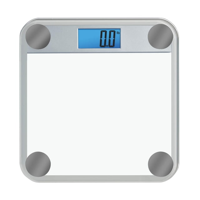 Báscula digital de baño Eat Smart, de alta precisión para medir el peso corporal, capacidad de 200 kg, plataforma de vidrio grande y resistente, tecnología Step On, color plateado
