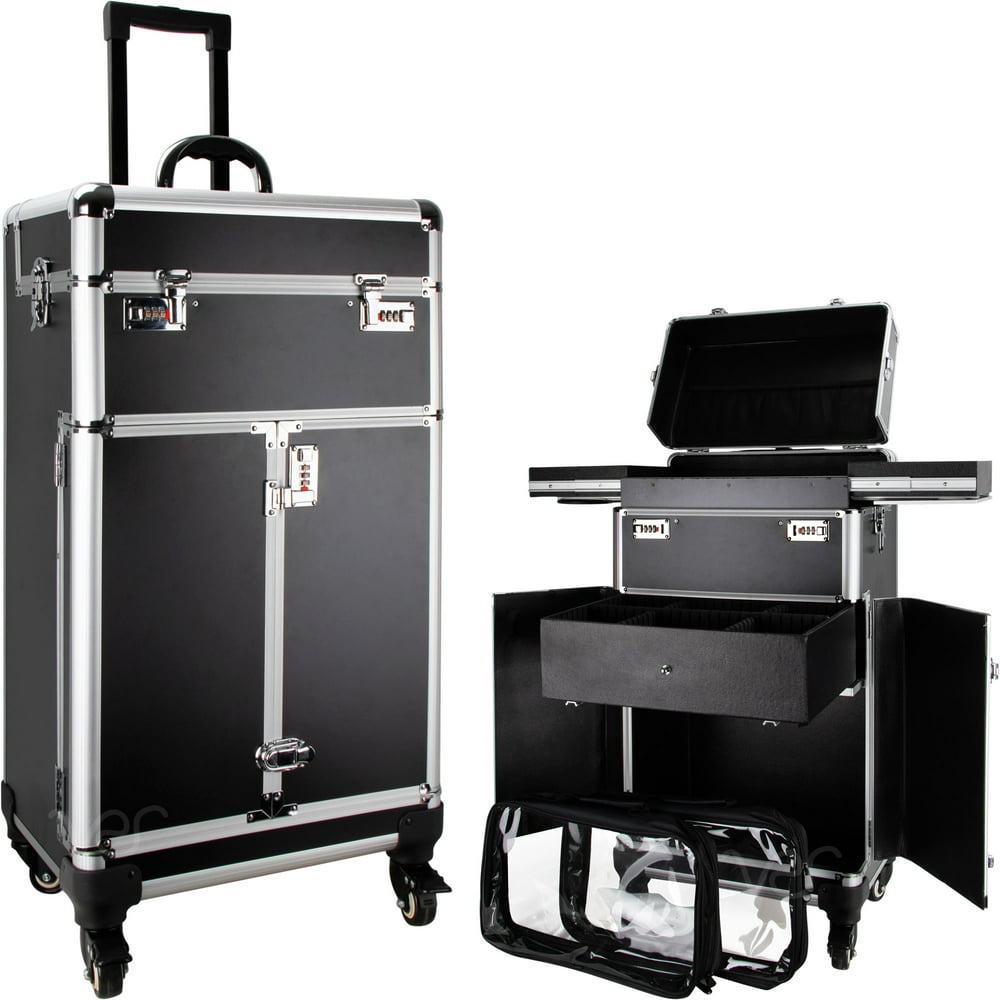Rolling Barber Case with Drawers and Compartments for Shears, Clippers
