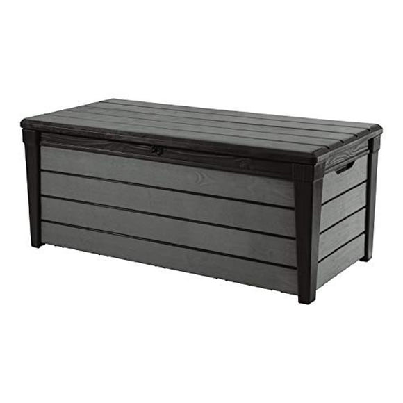 Keter 120 Gallon Resin Large Deck Brushwood Box for Patio Garden Furniture, Outdoor Cushion Storage, Pool Accessories, and Toys, Brown