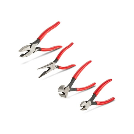 TEKTON Pliers Set, 4-Piece (Long Nose, Diagonal Cutting, End Cutting, Lineman's) | PLR99012