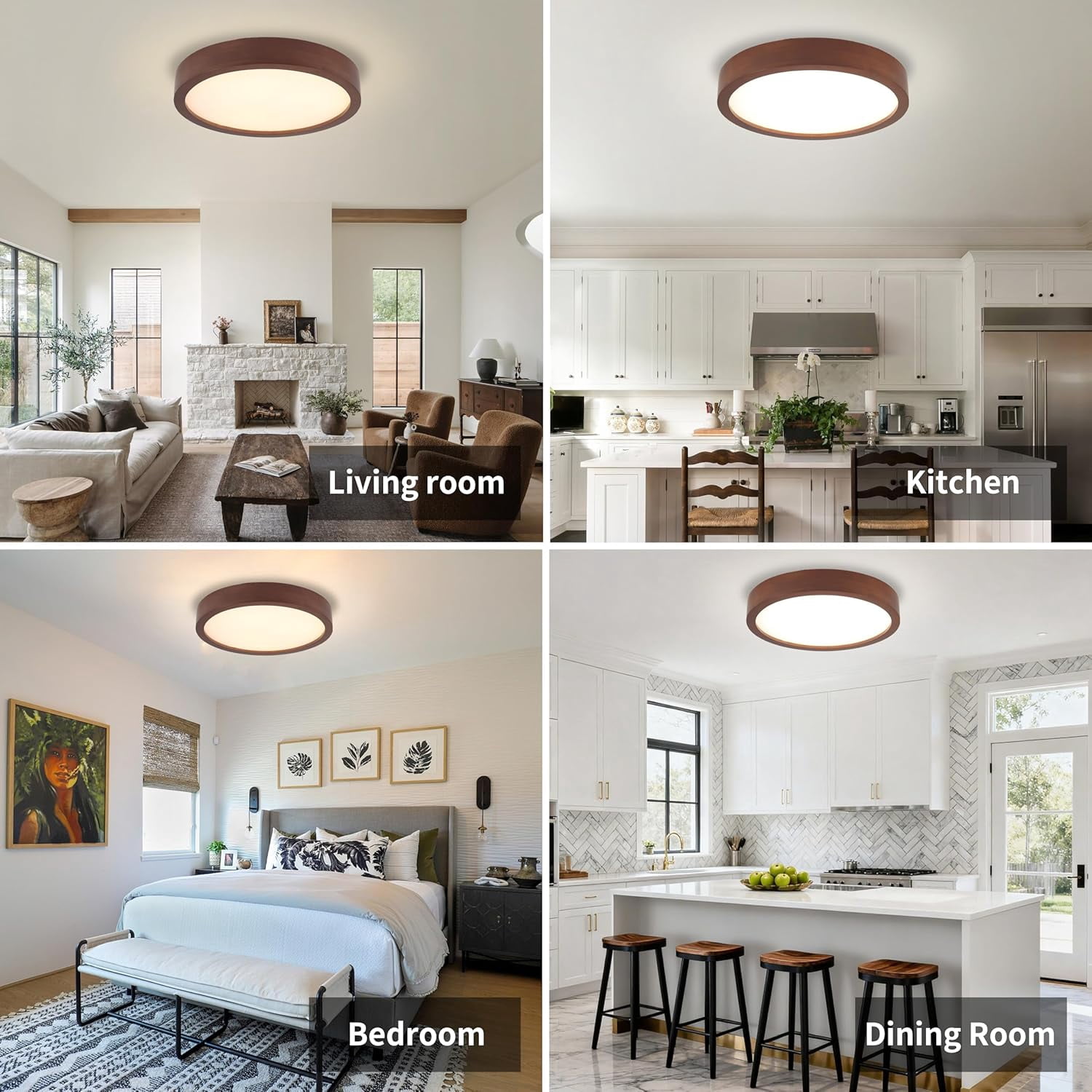 Modern Dimmable LED Ceiling Light with Wood Finish Flush Mount Fixture Adjustable 5CCT for Bedroom Kitchen Living Room Hallway 11.8 Inch