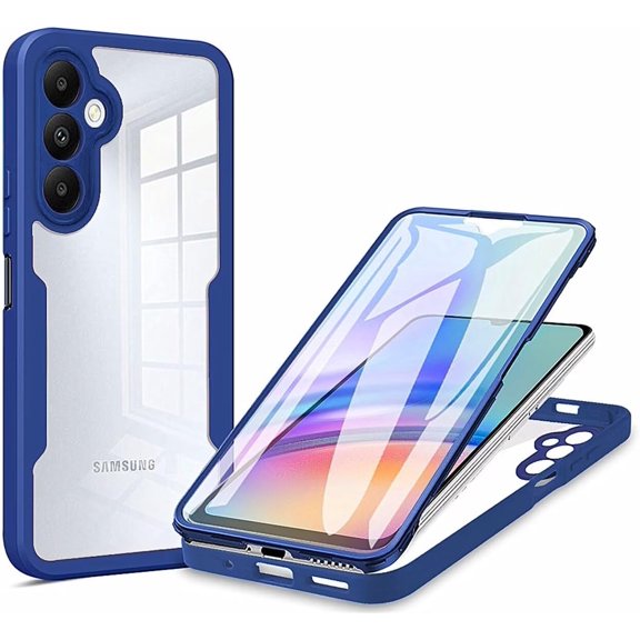 Case for Galaxy S24 FE,Slim Full-Body Rugged Protective Clear Colorful Back Hybrid 3-in-1 Case with Built-in Screen Protector Phone Case for Samsung Galaxy S24 FE 5G,2024 (Blue)