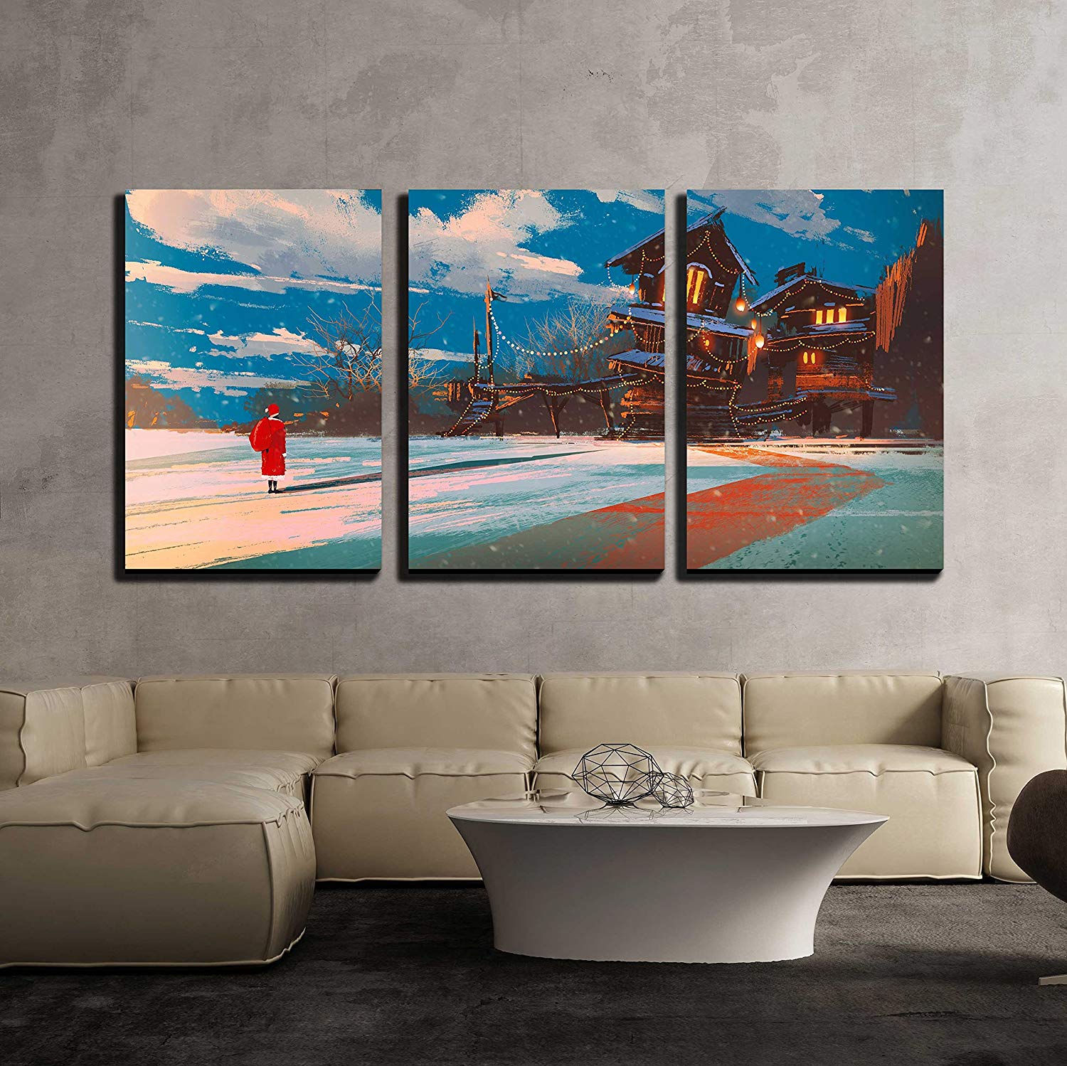 Buy Wall26 3 Piece Canvas Wall Art - Winter Landscape with Wooden House ...