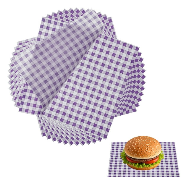 Uxcell 200 Pcs Hojas de Papel encerado para Alimentos, 7 x 7 Pulgadas, Papel para Envolver a Prueba de Grasa, Forros de Cesta para Sándwiches y Hamburguesas, Púrpura