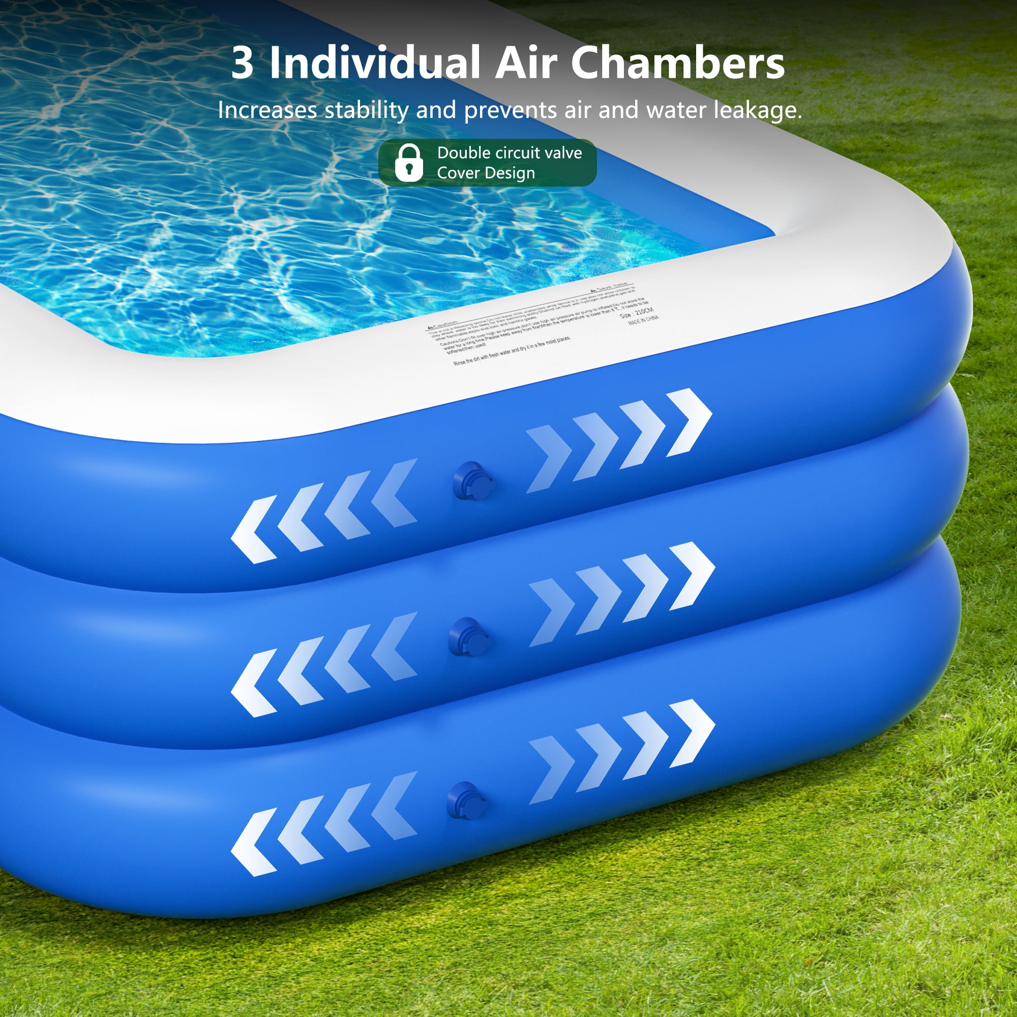 GVDV Inflatable Pool, Durable Thickened Blow up Kiddie Pool for Kids, Toddlers and Adults, BPA-Free Family Swimming Pool, 6.9 x 5 x 1.8 ft, Blue