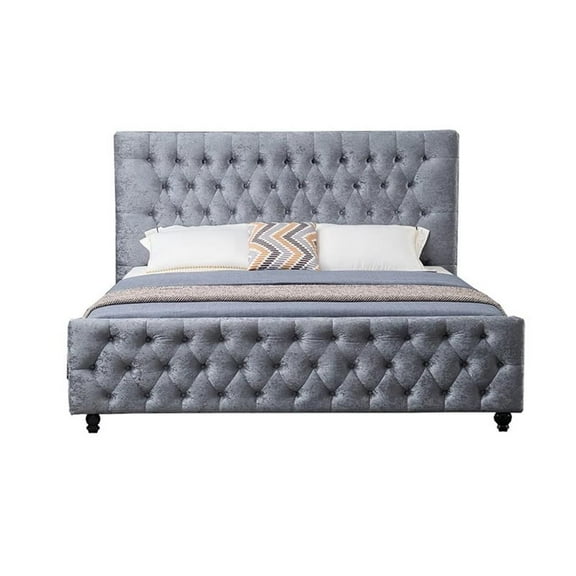 American Eagle Furniture Tufted Fabric Queen Platform Bed in Gray Blue