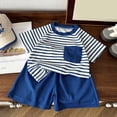 thumbnail image 2 of CAICJ98 Toddler Baby Summer Clothes Boys 3 6 12 18 24 Months 2T 3T 4T 5T Boys Outfits Letter Truck Short Sleeve T-Shirt Tops + Shorts Set (Blue,12-18 Months), 2 of 4