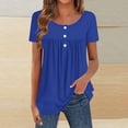 thumbnail image 5 of Pleated Tops for Women Button Henley Neck Tees Crewneck Tunic T-Shirts Loose Fit Summer Casual Plain Tshirts (2XL, Blue), 5 of 5