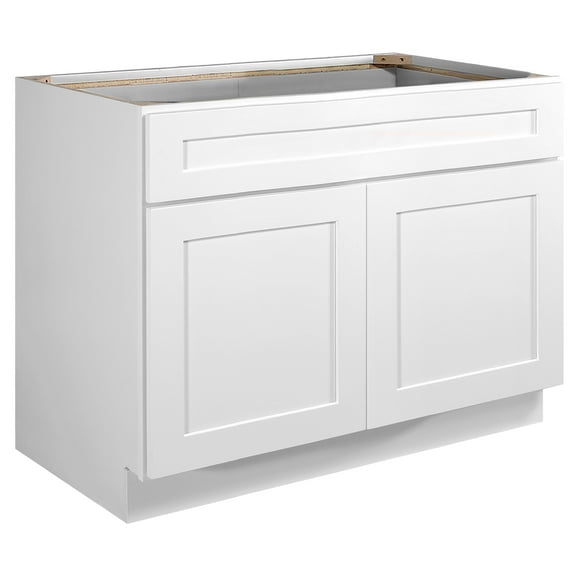 Brookings Shaker Fully Assembled Sink Base Kitchen Cabinet SB42 - 42x24x34.5, Painted White, Design House, 613307