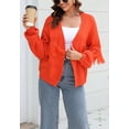 thumbnail image 5 of Fringe Tassel Open Front Sweater Cardi Long Sleeve Drop Shoulder Orange Small, 5 of 5