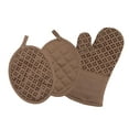 thumbnail image 1 of Manoplas para horno y agarraderas de silicona, juego de 3 almohadillas antideslizantes para cocina y manoplas para horno, Oeko-Tex, 100% algodón, color marrón, 1 of 1