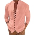 thumbnail image 2 of QATAINLAV Cotton Linen Hippie Shirt for Men Long Sleeve Casual Beach Tops Loose Fit Banded Collar Button Blouses 2025 Vacation Outfits Pink L Ofertas de Hoy en Liquidación, 2 of 8