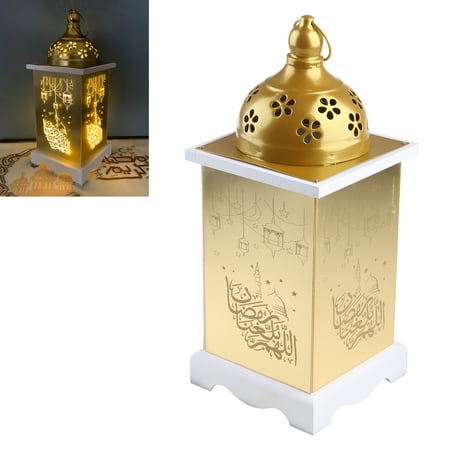 

Dasbsug Retro Elegant Eid Mubarak Ramadan Lamp Decorative Hanging Square Wooden LED Lamp for Islam Musilm Festival